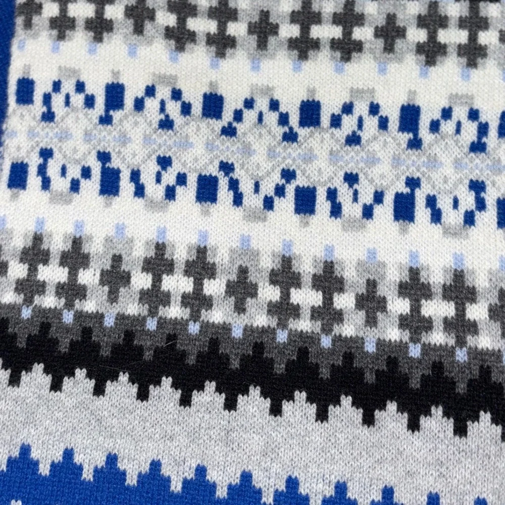Talbots Blue‎ Fair Isle Lambswool Blend Scarf Winter Knit Accessories